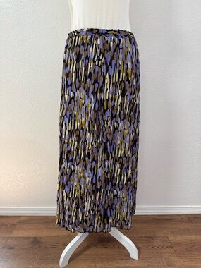 TANJAY Abstract print pleated Chiffon Midi Skirt Lined Pull on Multicolor L